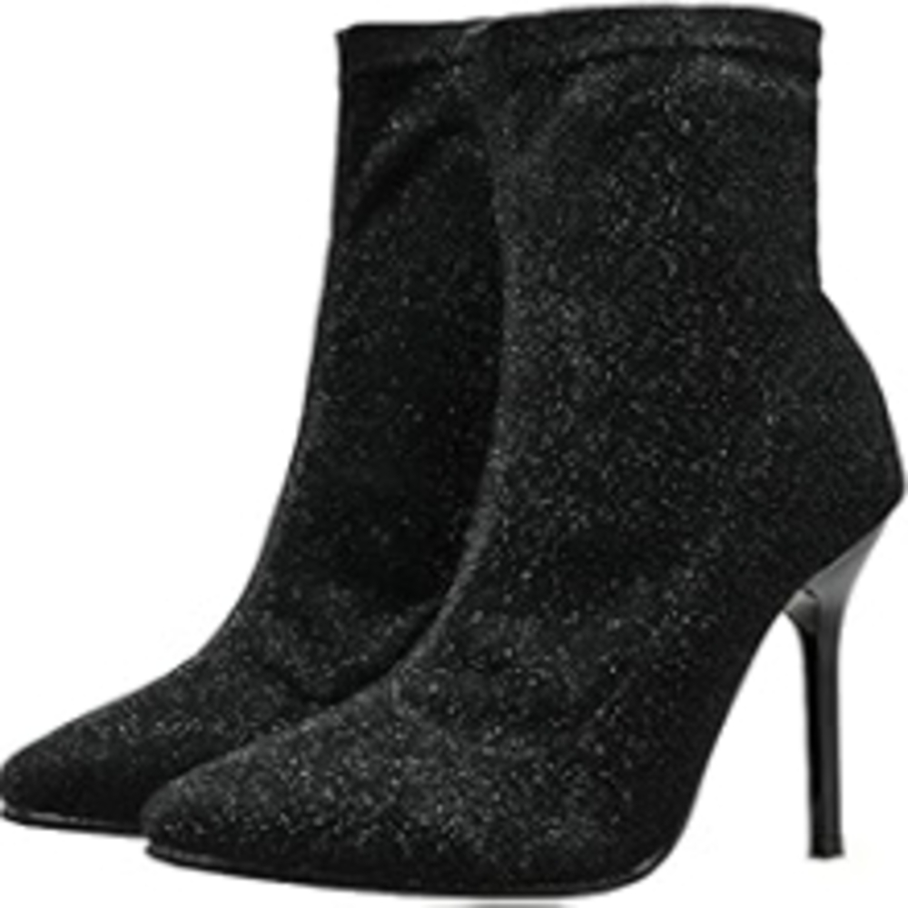 Brash Glittery Black Heeled Boots